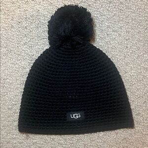 UGG Black Knit Beanie with Pom-Pom